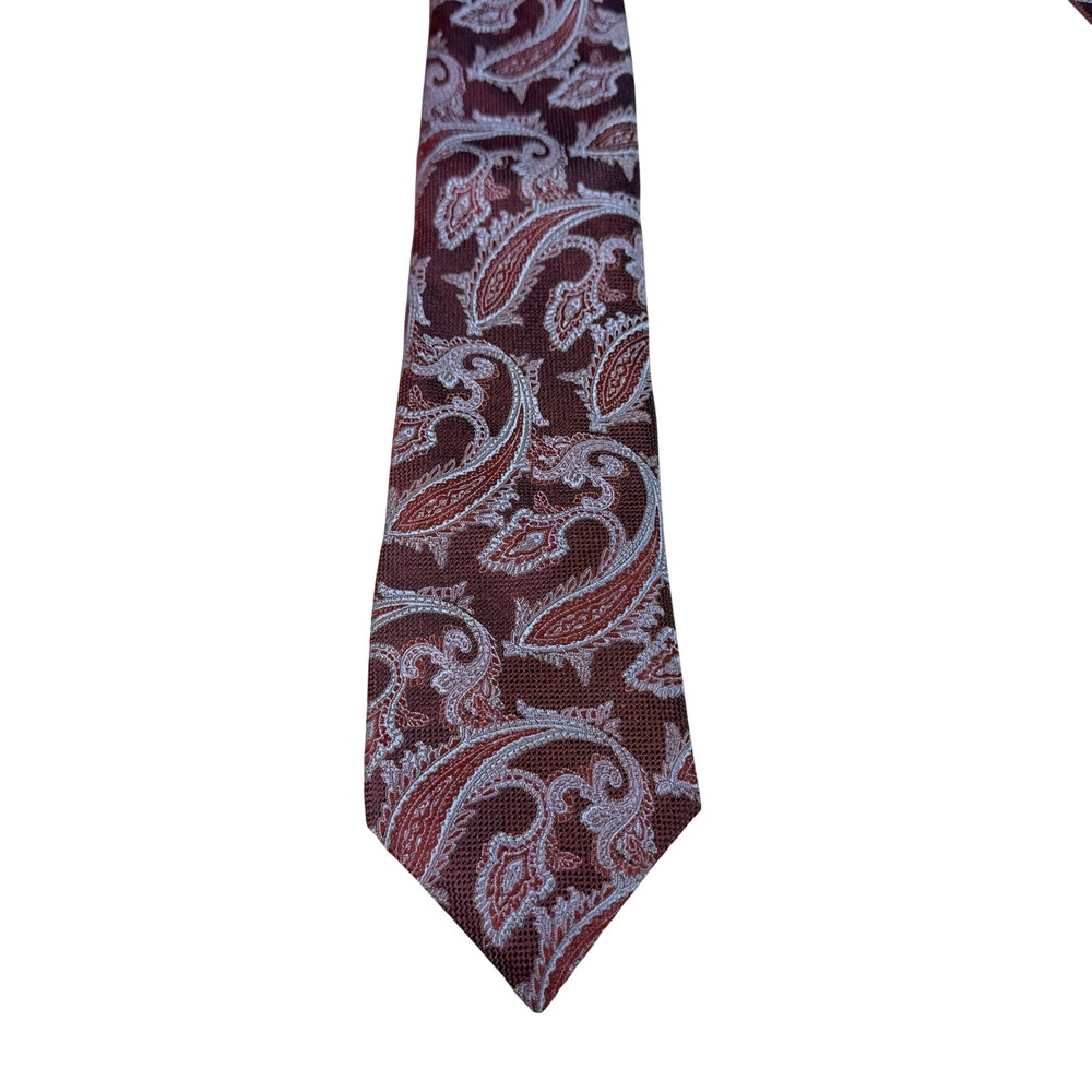 Joseph Abboud Men One Size Necktie Burgundy Paisley Silk Made USA Classic Preppy - Picture 4 of 7